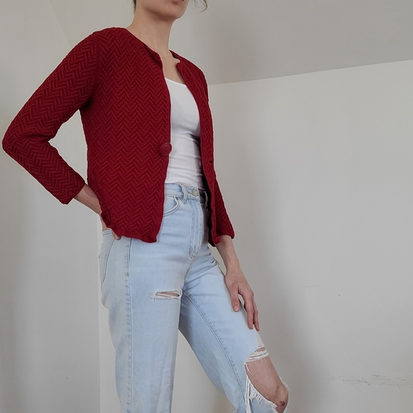 Vintage - Red cotton knit cardigan/Sweater - Picture 7 of 14